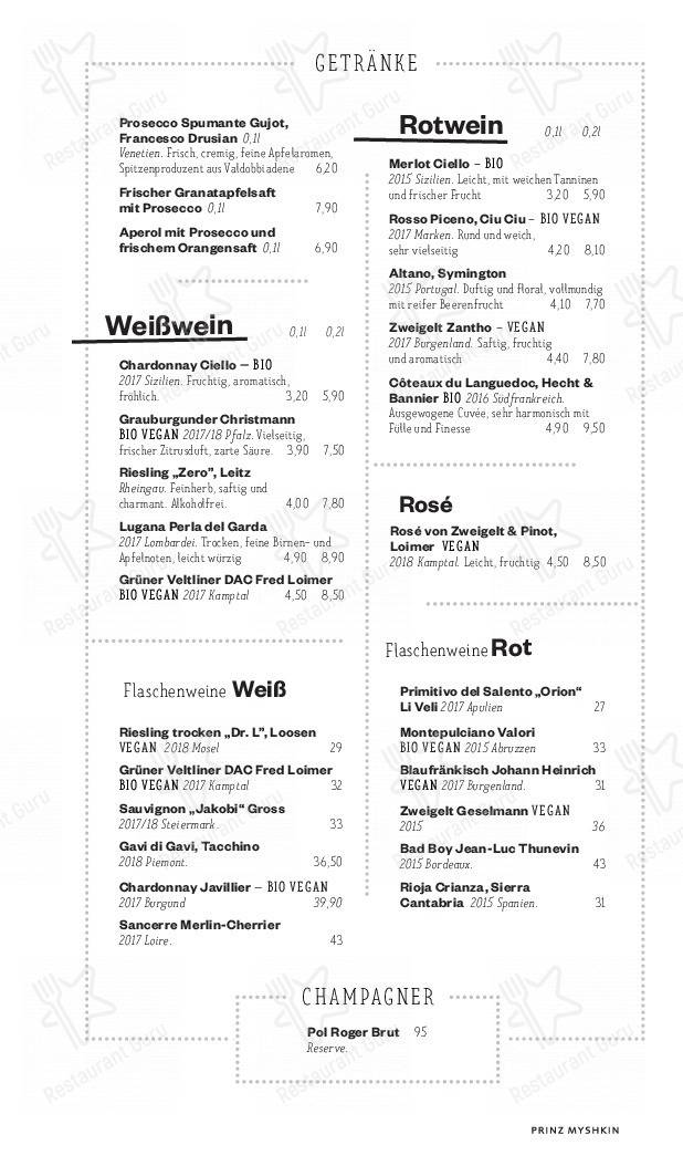 Prinz Myshkin dans Munich - Menu