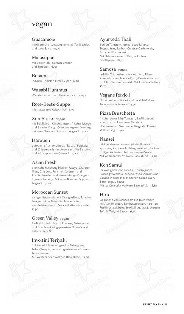 Menu pour Prinz Myshkin - Menu