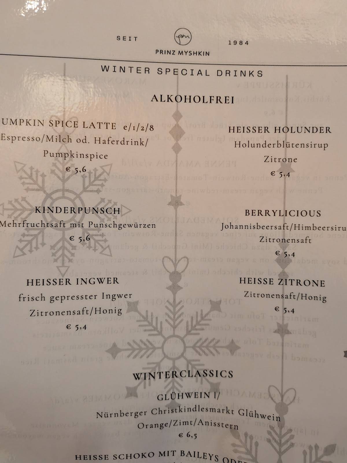 Menu de Prinz Myshkin