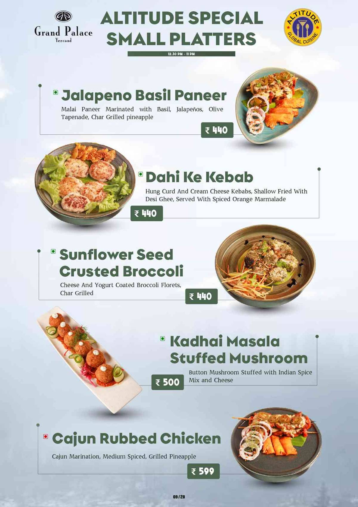 Altitude Global Cuisine Restaurant in Yercaud menu