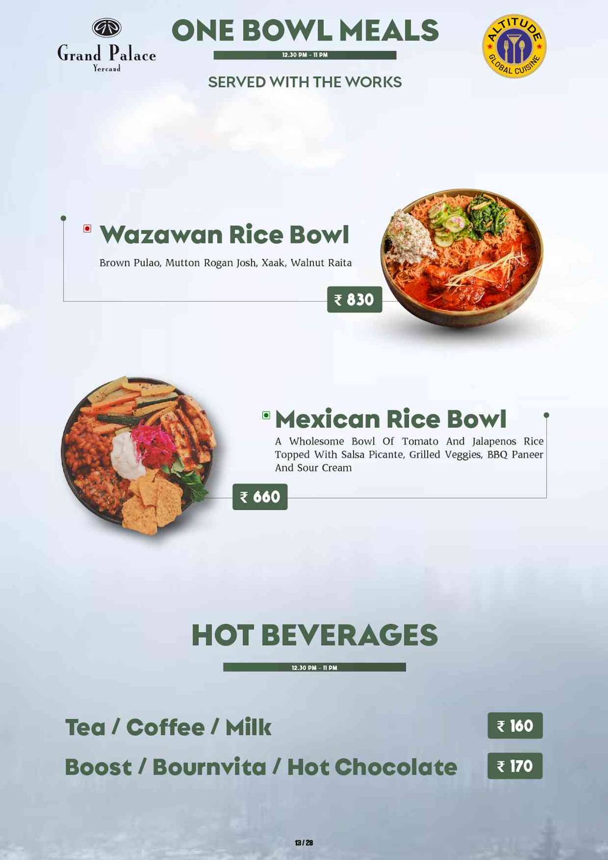 Altitude Global Cuisine Restaurant in Yercaud menu