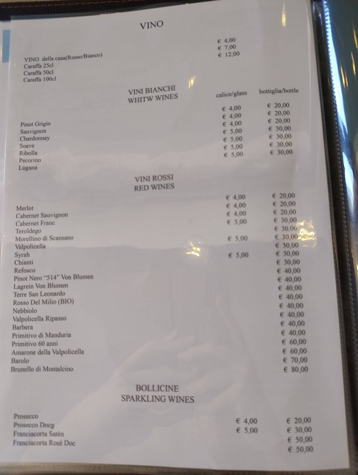 Menu di Bar Rosa 