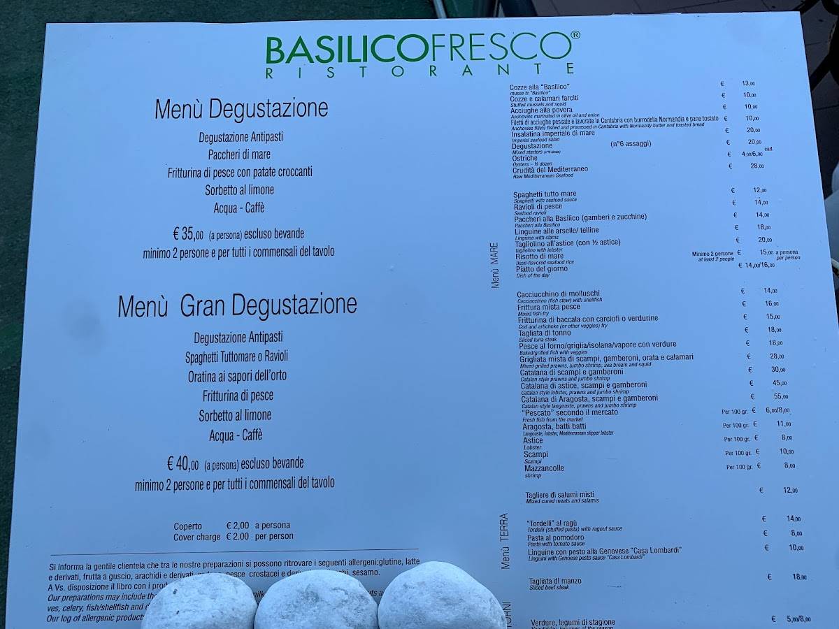 Menu di Basilico fresco ristorante 