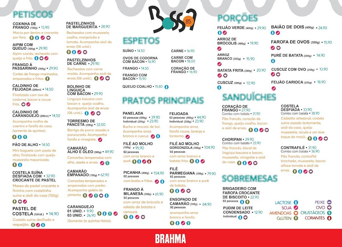 Bossa 85 cardápio