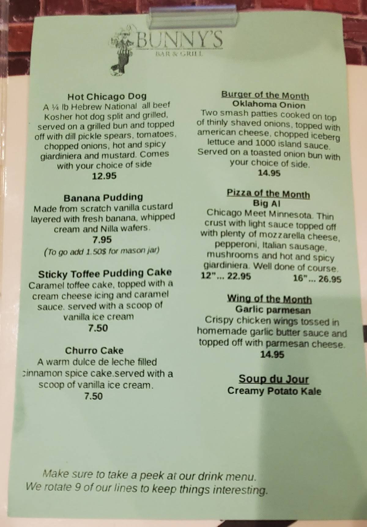 Menu at Bunny's Bar & Grill, Saint Louis Park, Excelsior Blvd