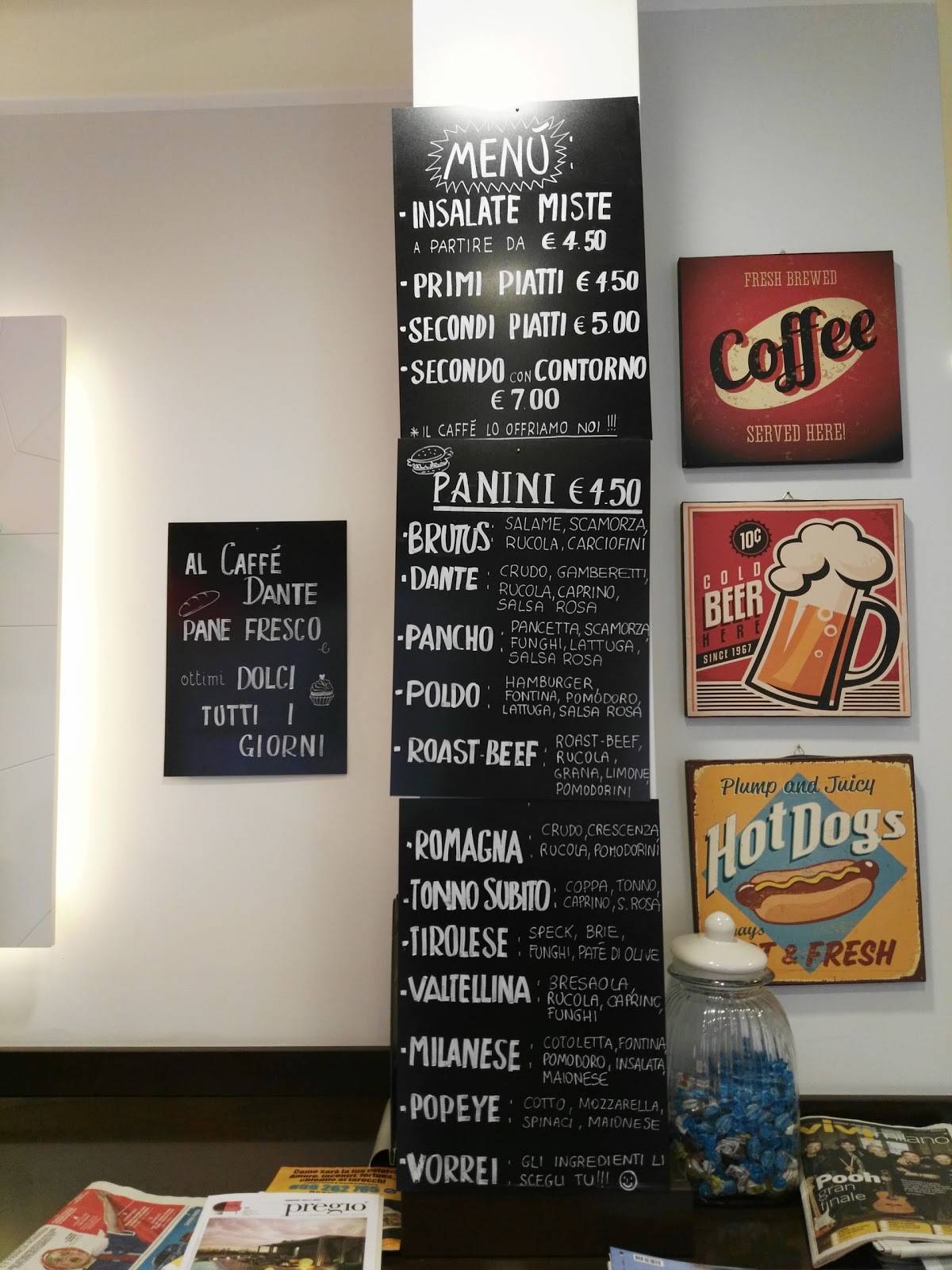 Menu di Caffè Dante 