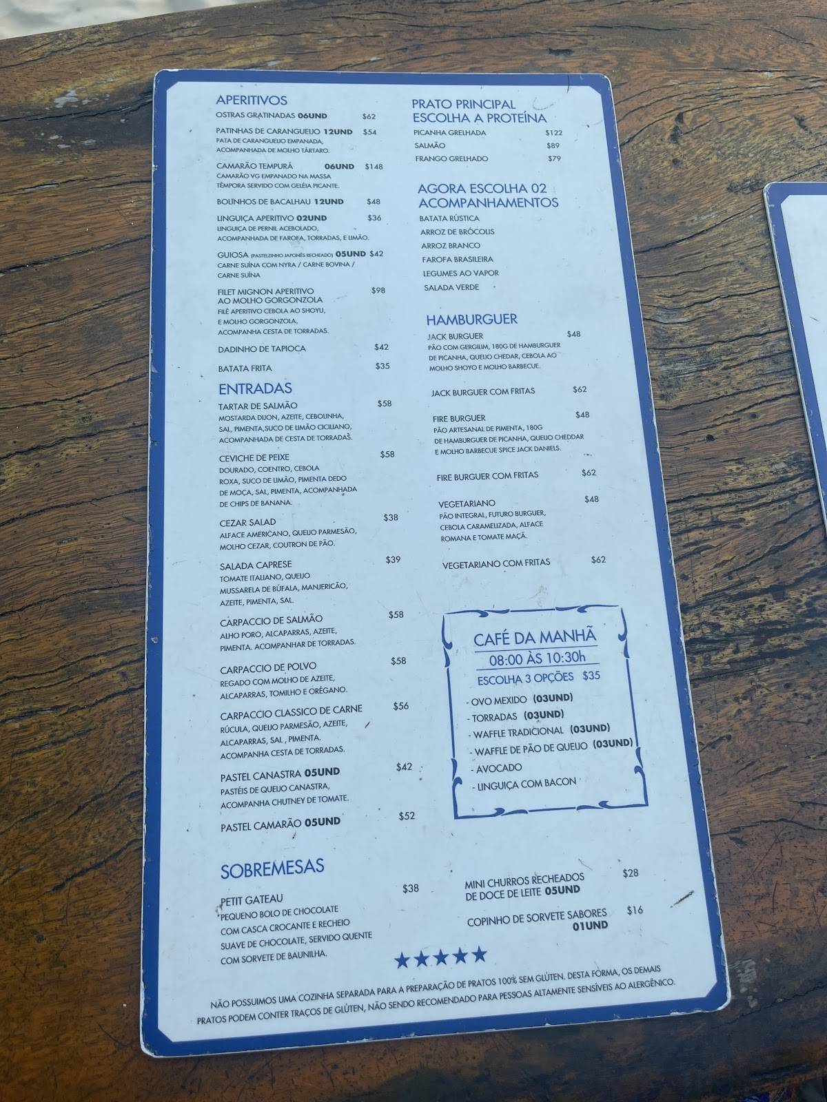 Caneco 70 cardápio