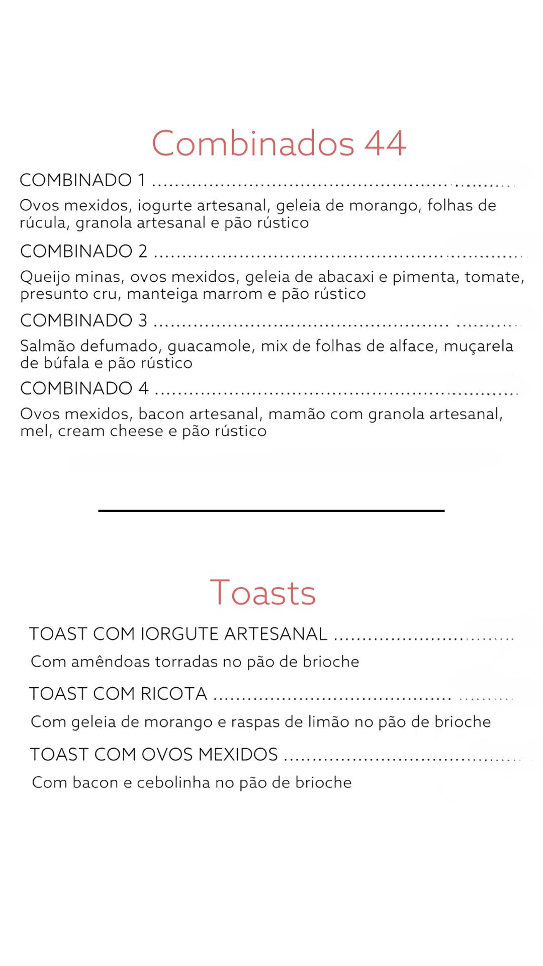 Casa 44 Café cardápio