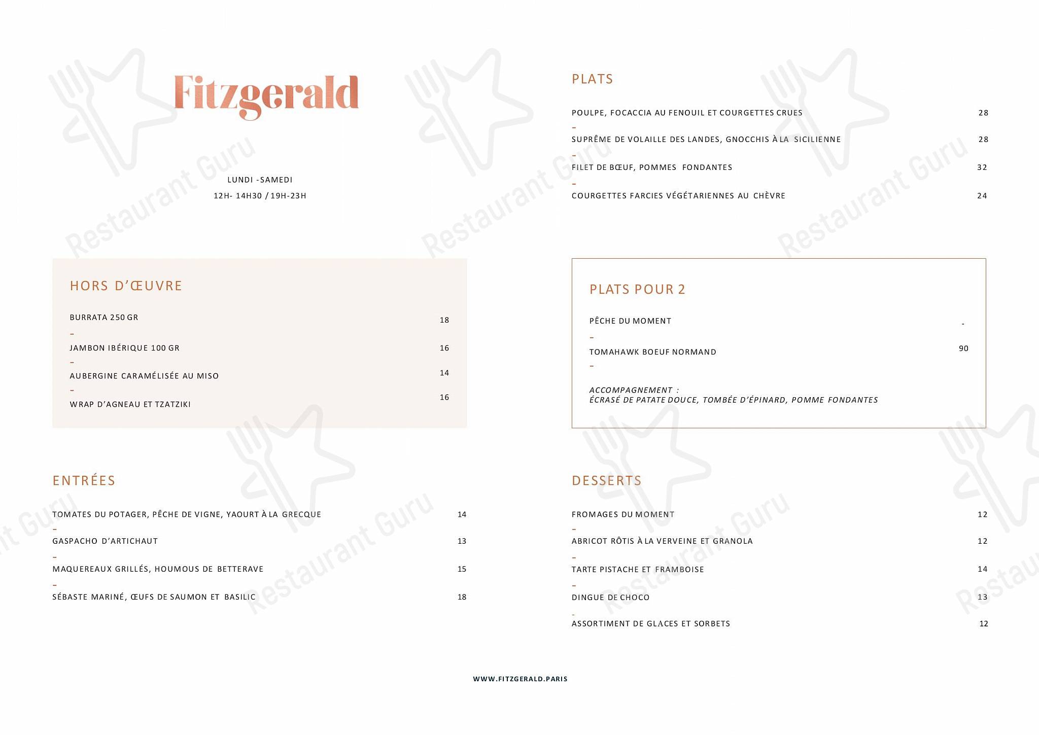 Menu pour Fitzgerald - Bar menu
