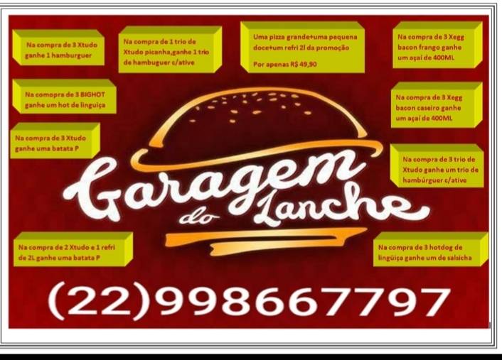 Garagem do Lanche cardápio