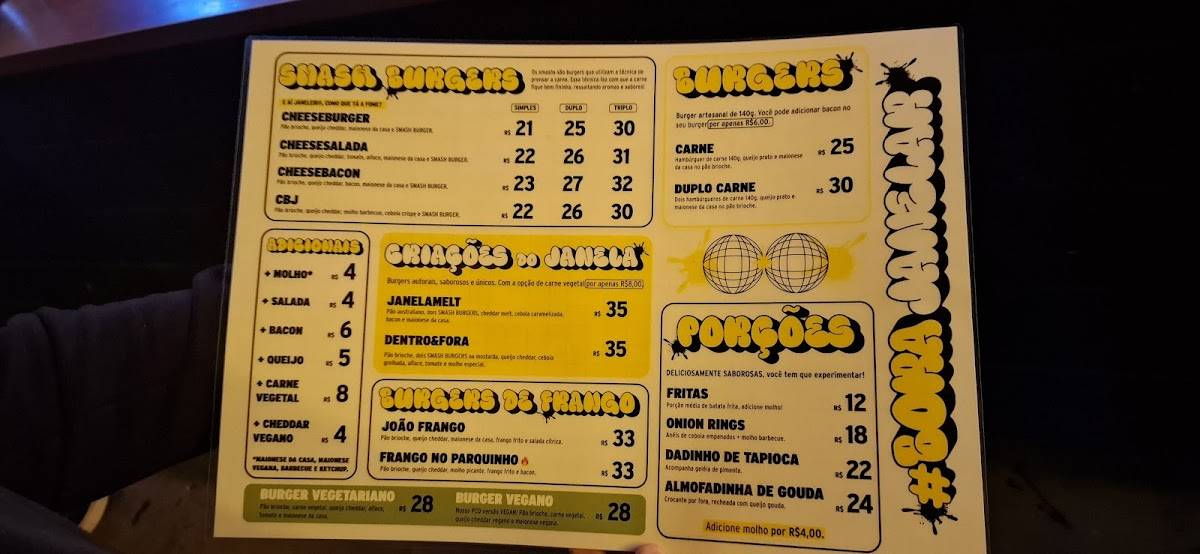 Janela Bar cardápio