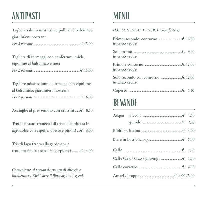 Menu di Lago dell'Olmo 