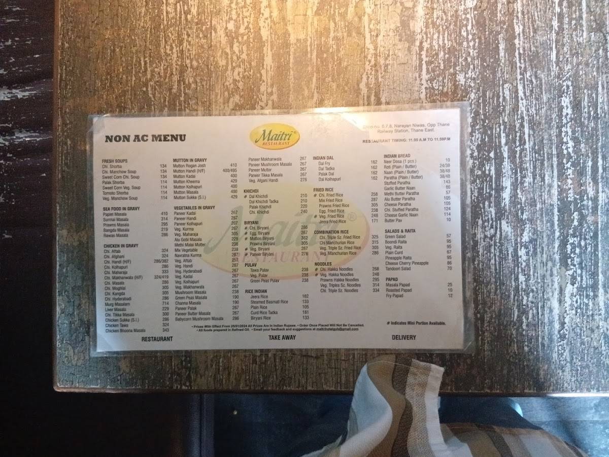 Maitri Restaurant & Bar menu