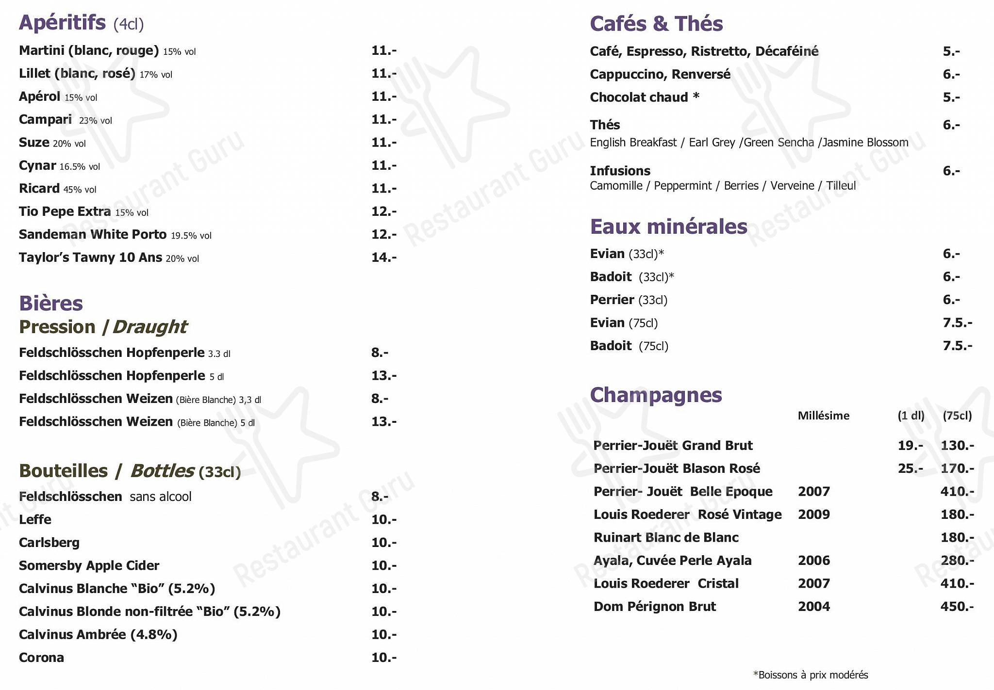 Hotel N’vy in Ginevra - Ночное меню