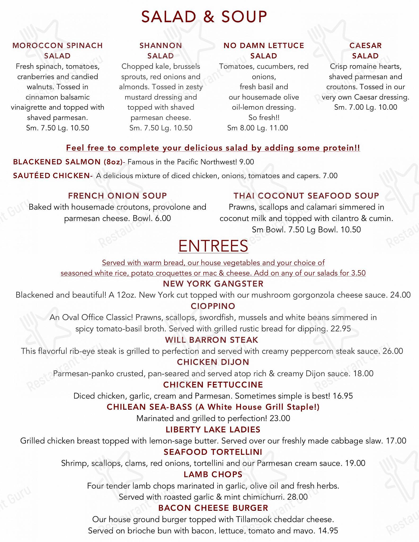 Menu at Oval Office pub & bar, Post Falls