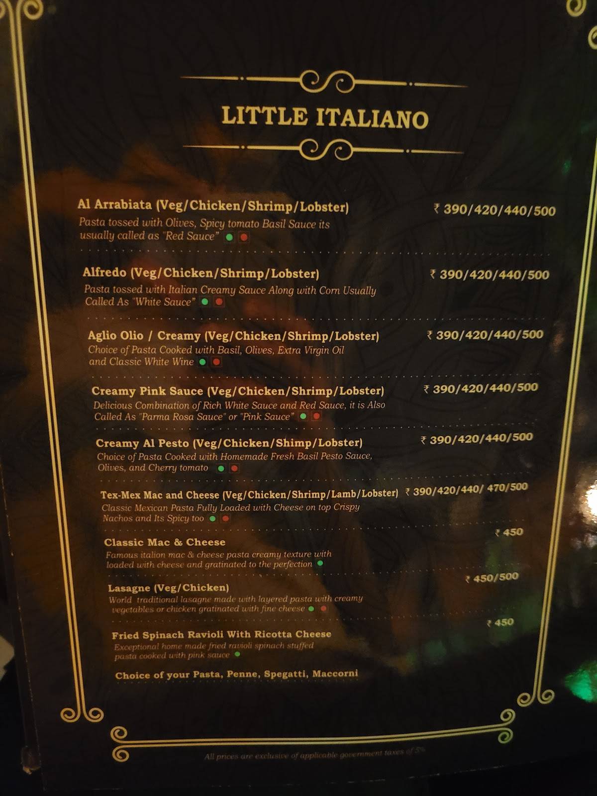 Pause Bar and Kitchen menu