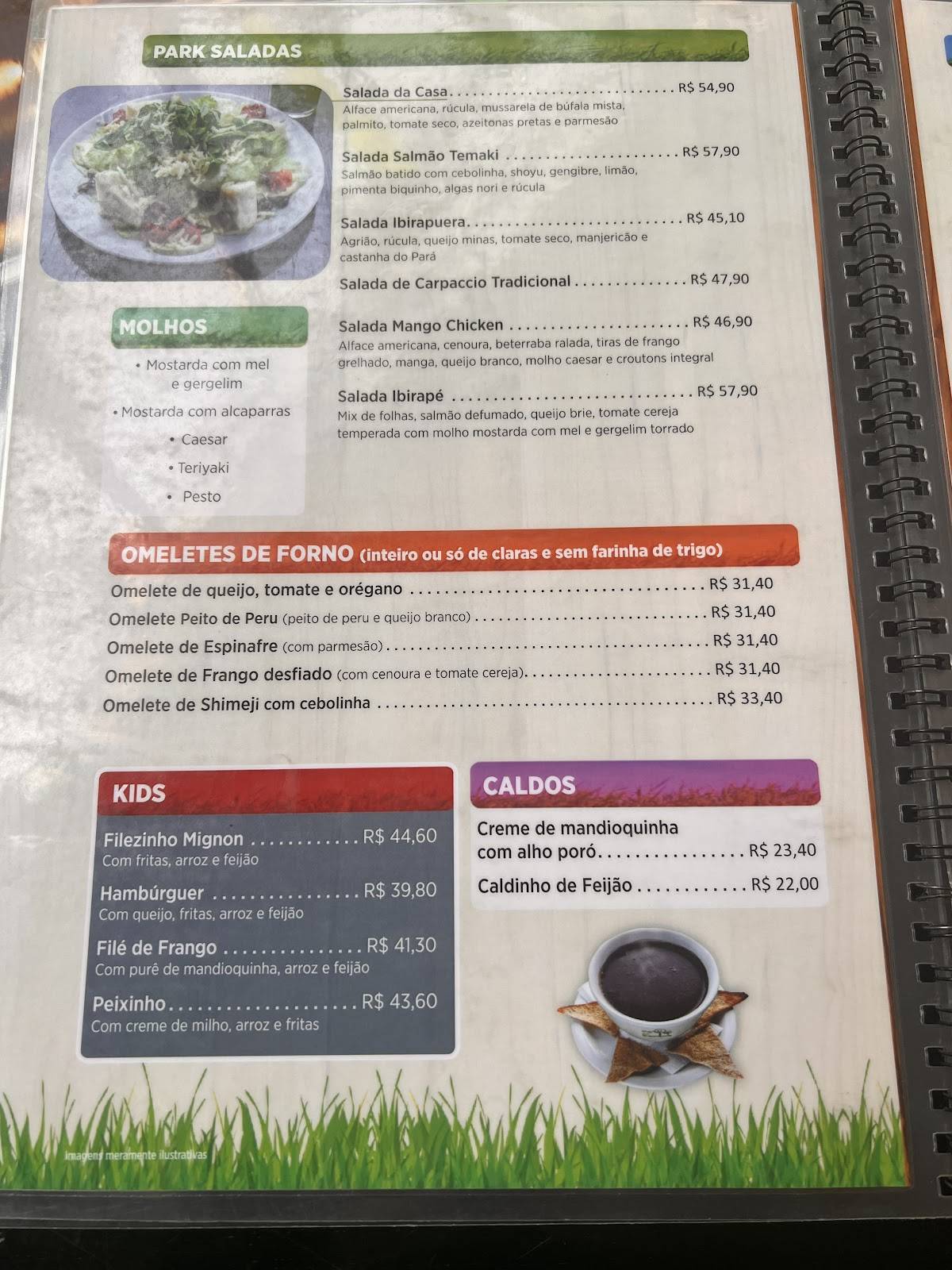 Pé no Parque cardápio