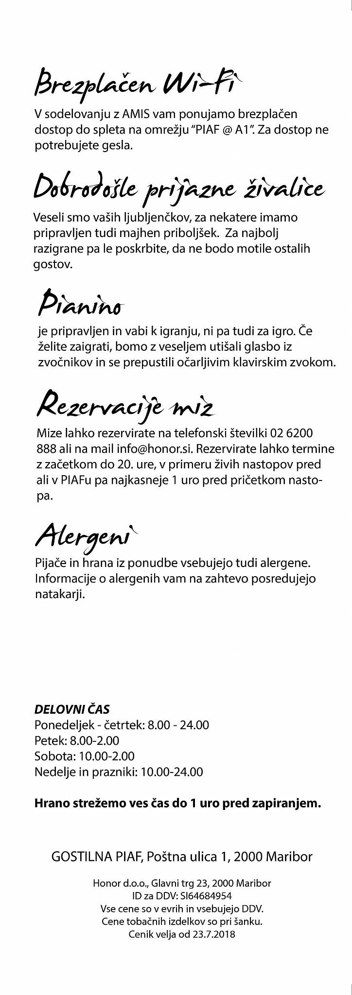 Menu di Piaf 