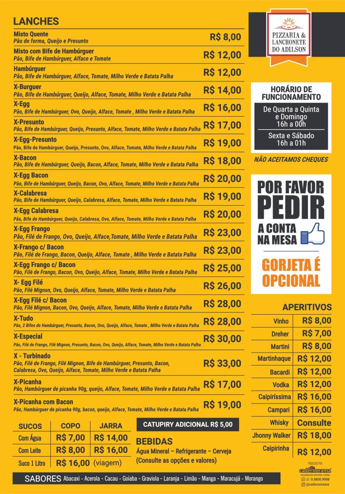 Pizzaria do Adilson cardápio