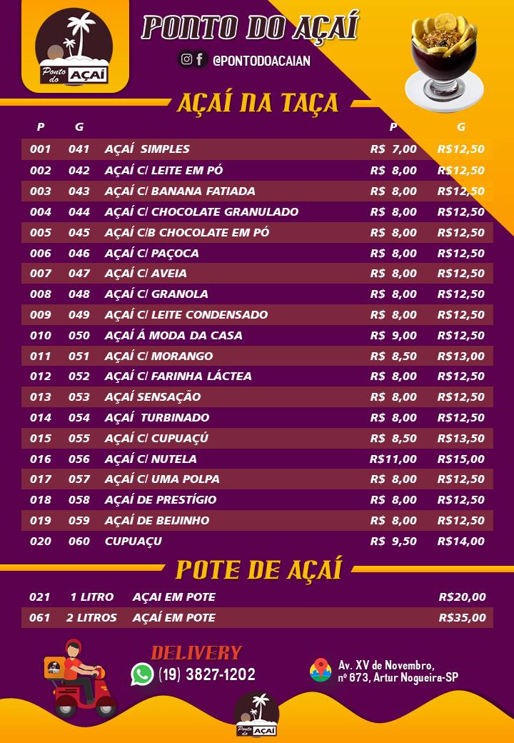 Ponto Do Acai cardápio
