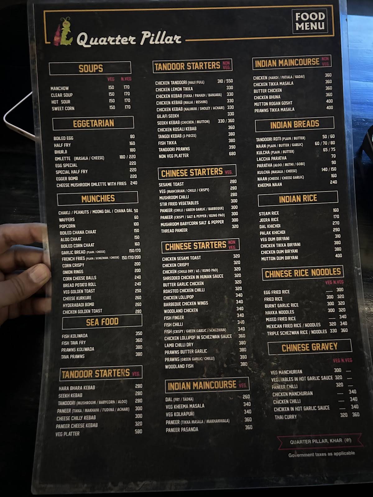 Quarter Pillar menu