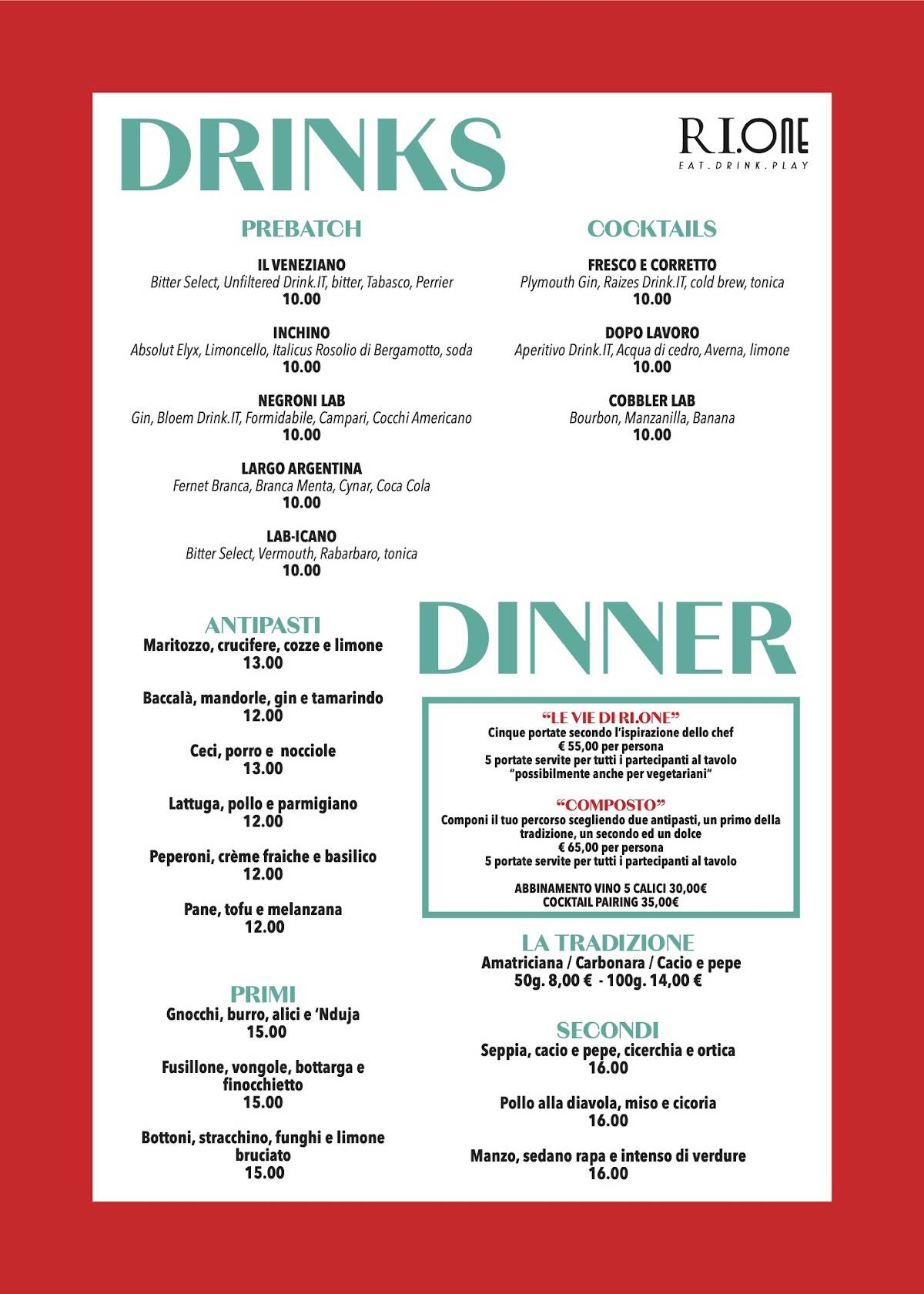 Menu di Ri.ONE RoofTop Cocktail bar 