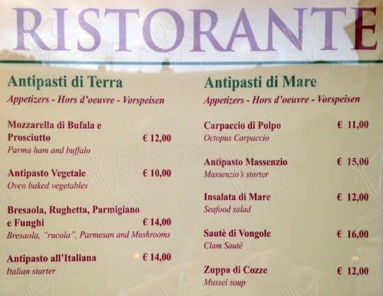 Menu de Ristorante Massenzio Ai Fori