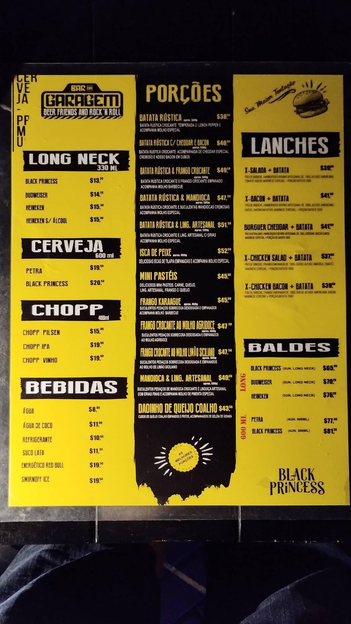 Bar da Garagem cardápio
