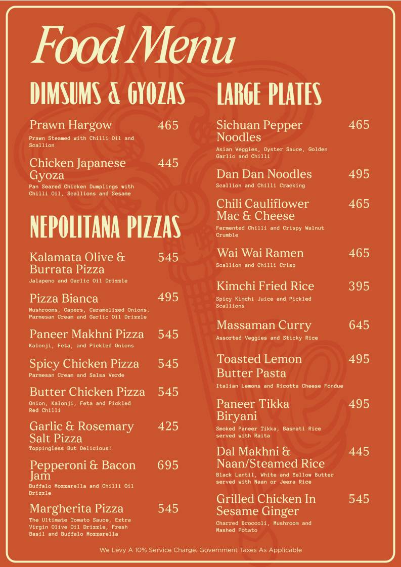 The Little Easy menu