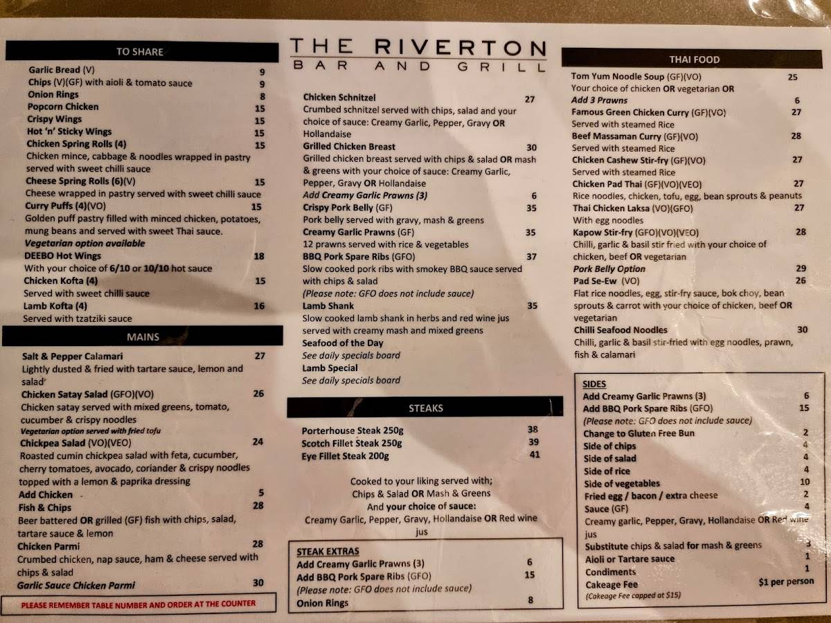 Menu at The Riverton Bar and Grill, Riverton