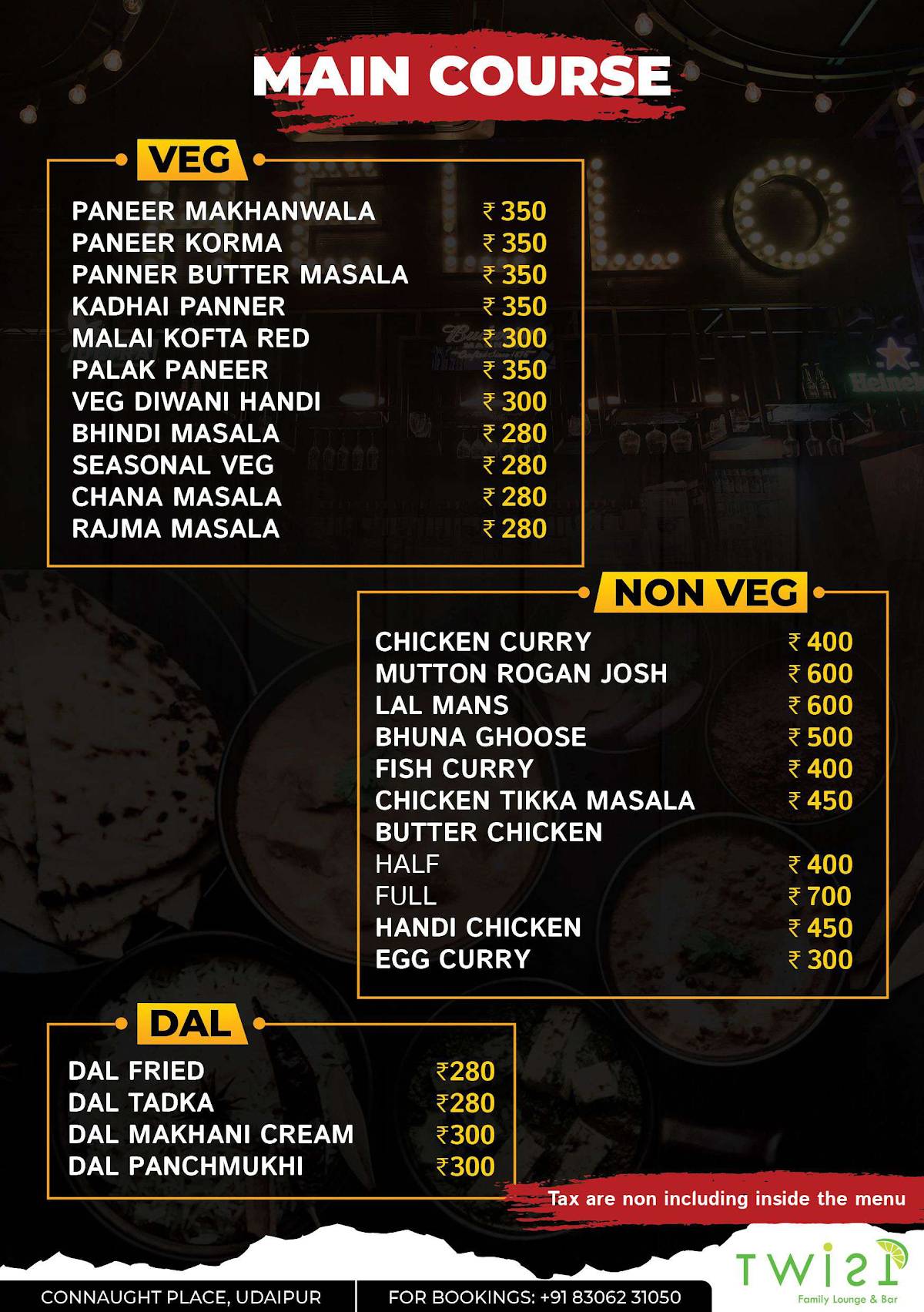 Twist Bar & Lounge menu
