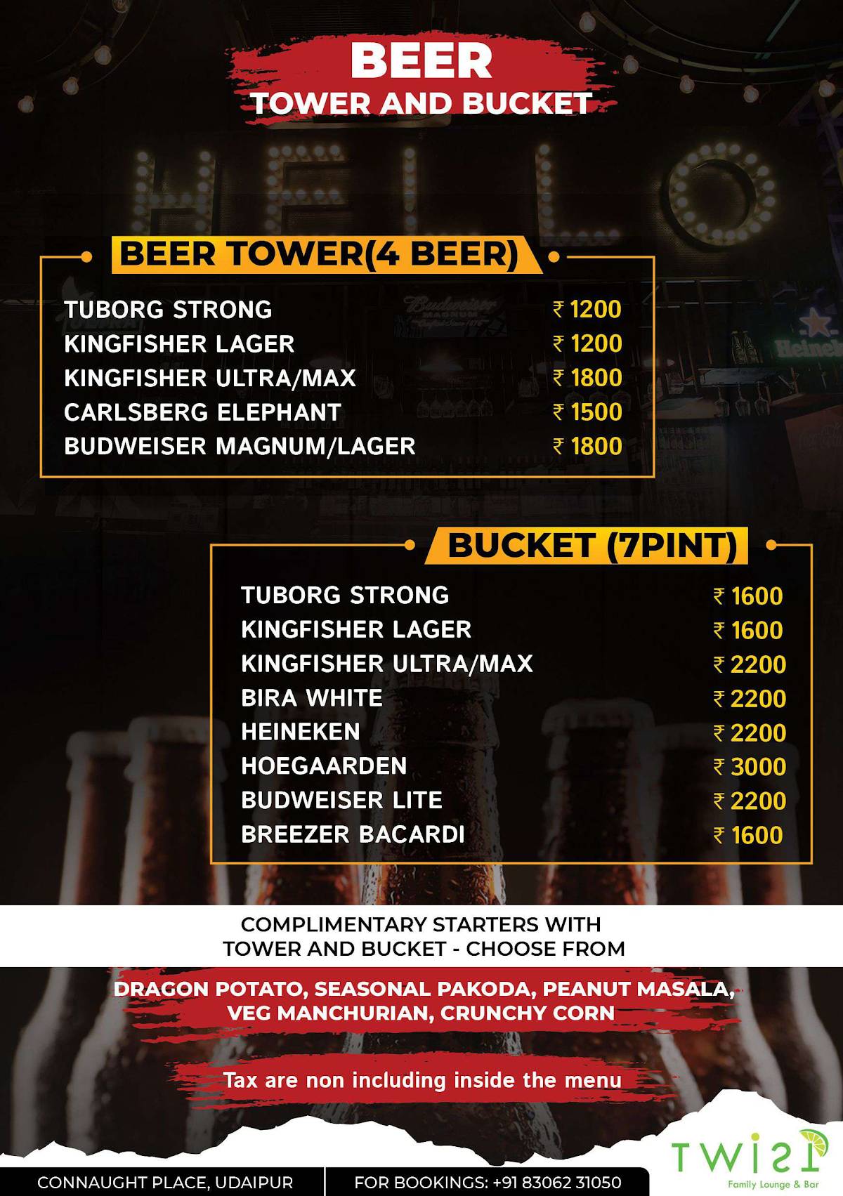 Twist Bar & Lounge menu