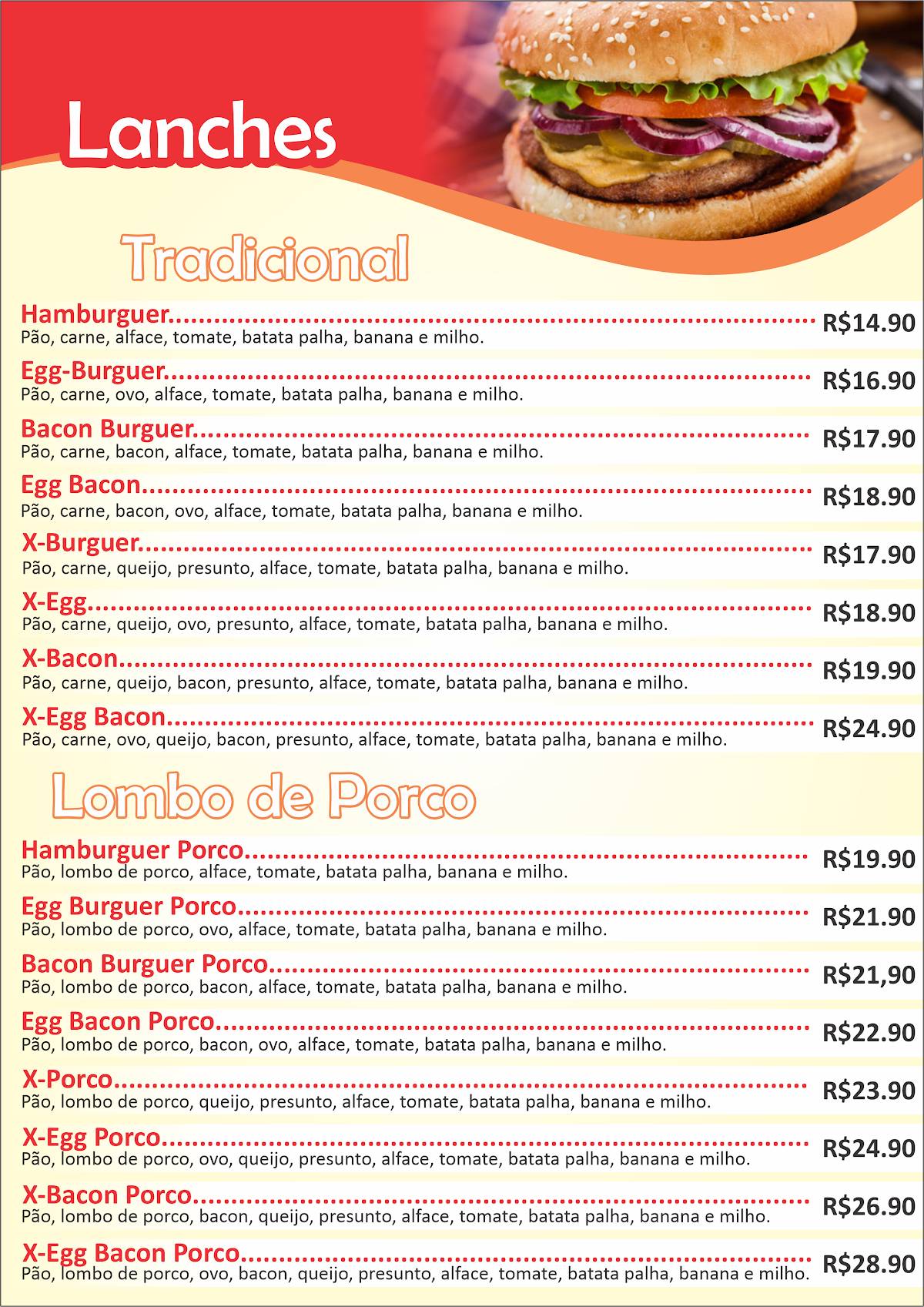 Xuxu Lanches cardápio