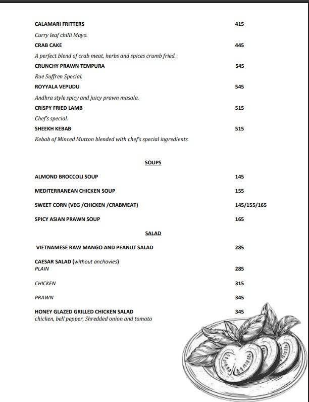 1 RUE SUFFREN - Best Resto Bar Restaurant in White Town - Pondicherry menu