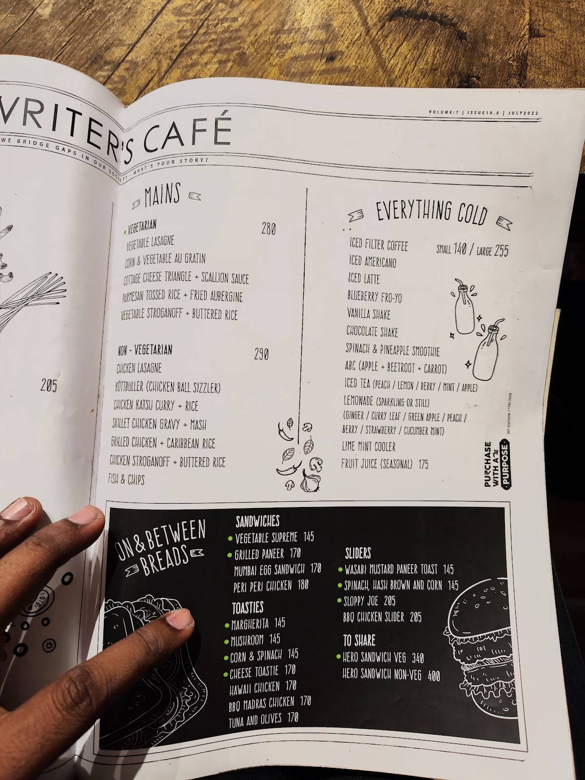 Menu at Writer's Café, Puducherry