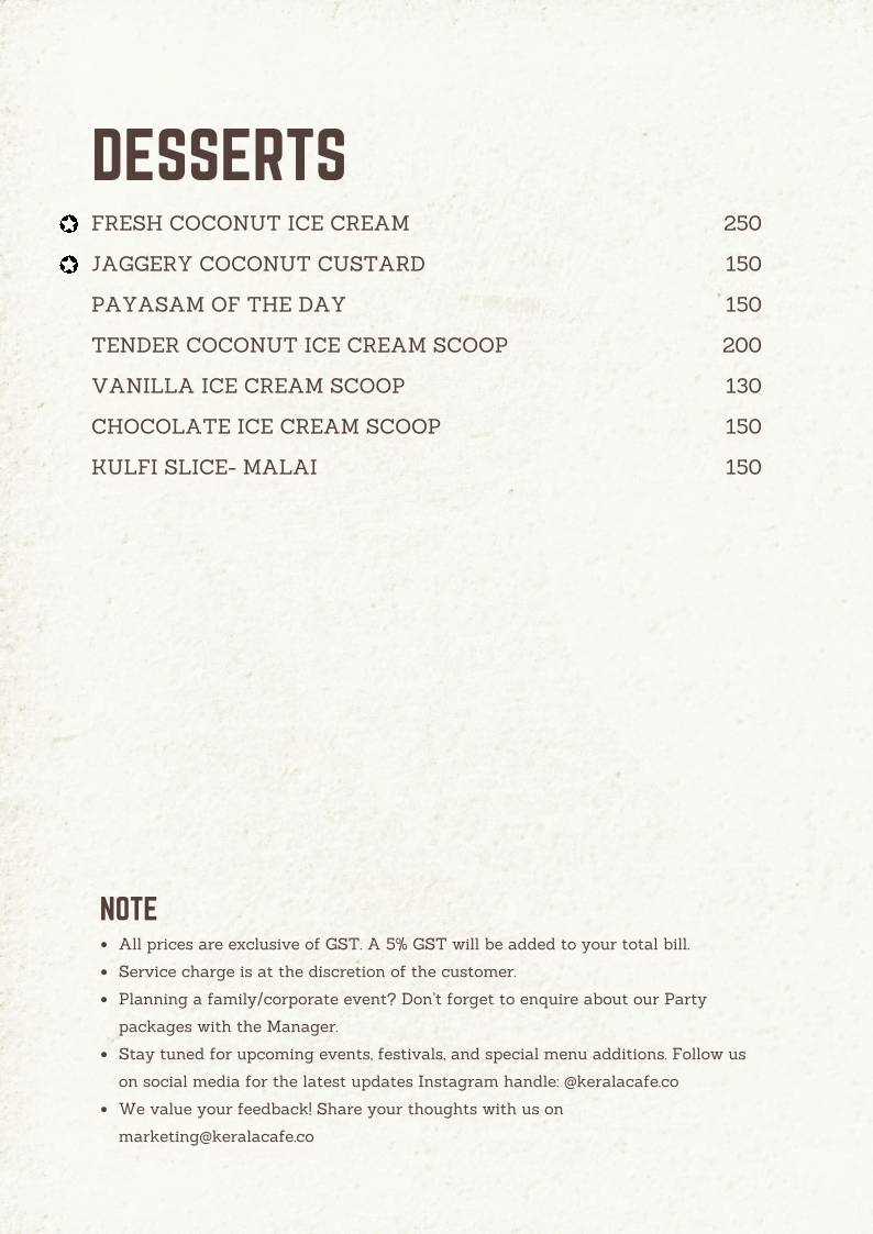 Kerala Cafe menu