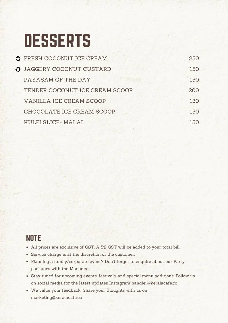 Kerala Cafe menu