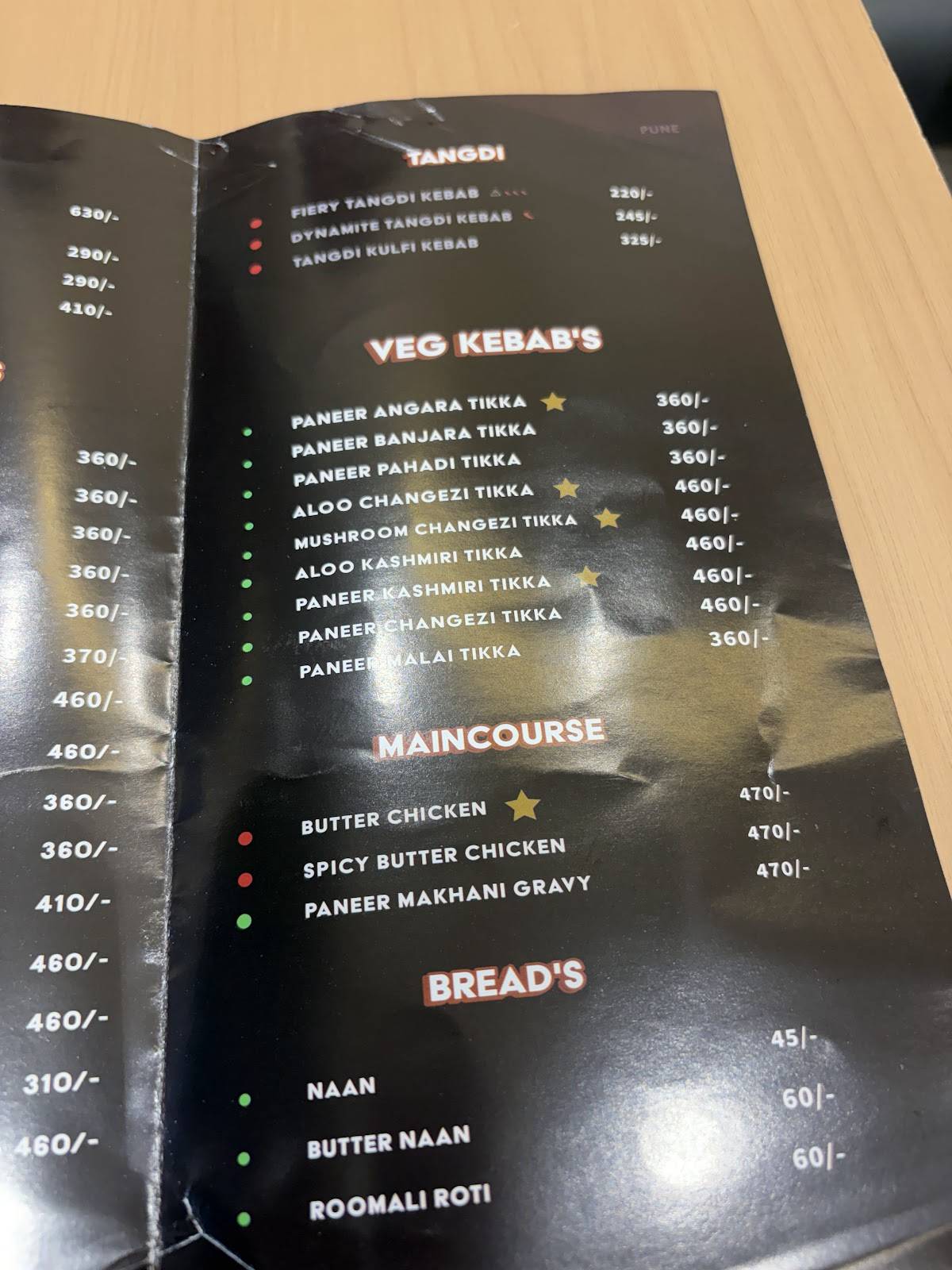 Miya Kebabs menu