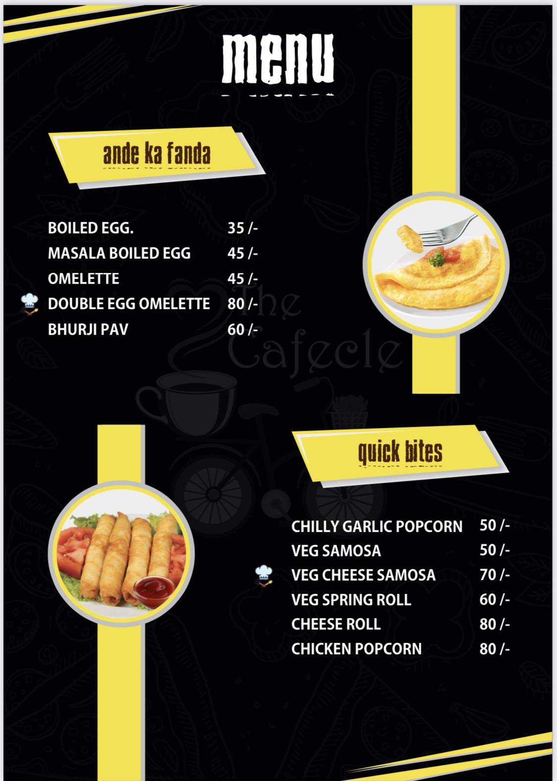 The Cafecle menu