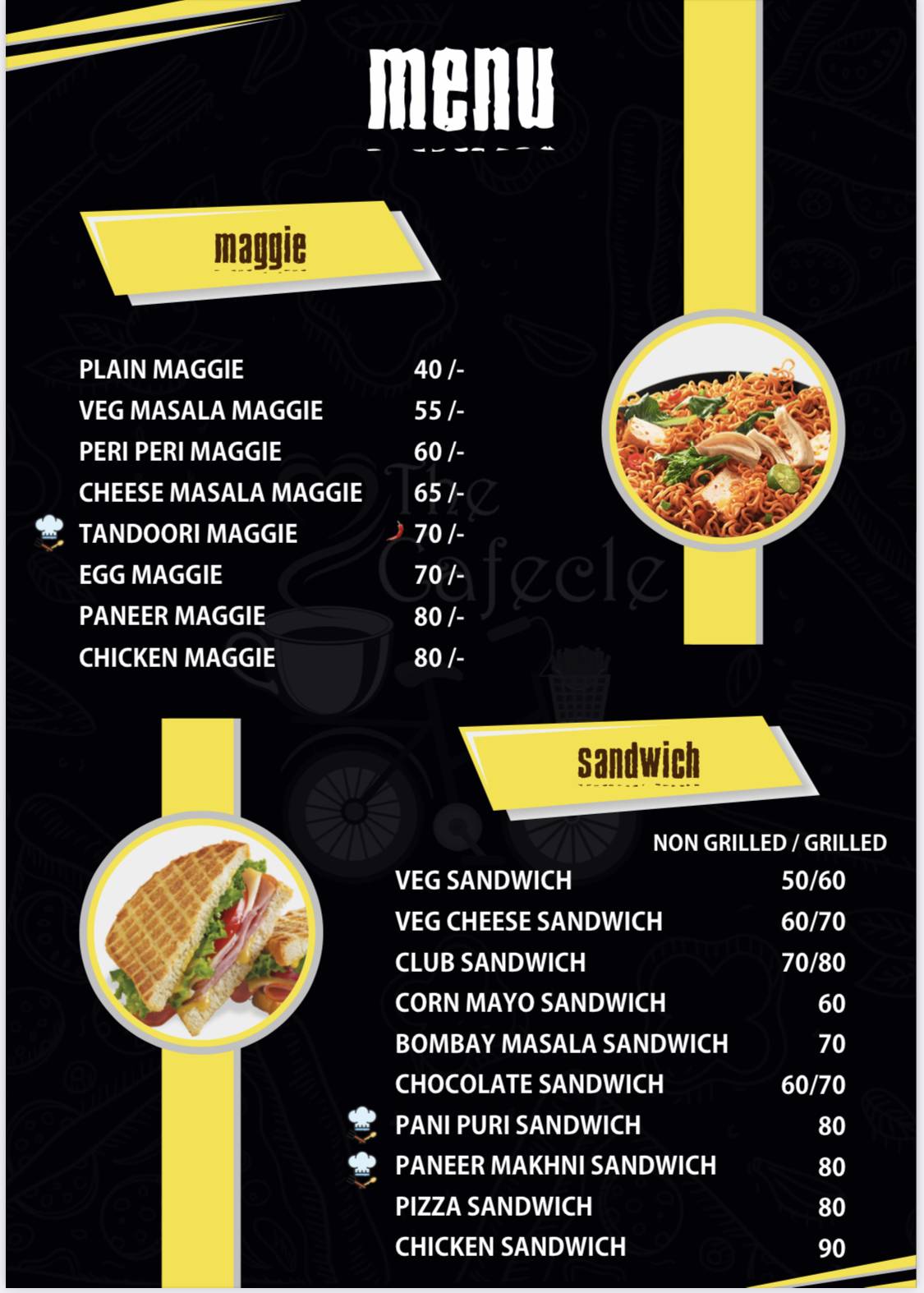 The Cafecle menu