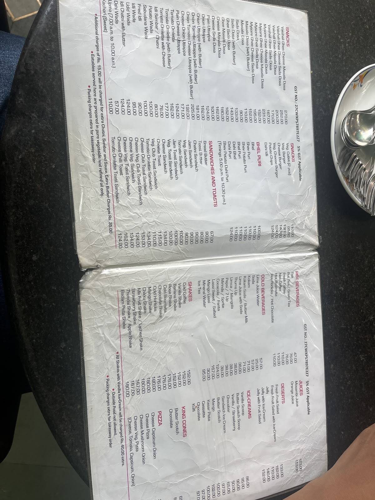 Vaishali Restaurant menu