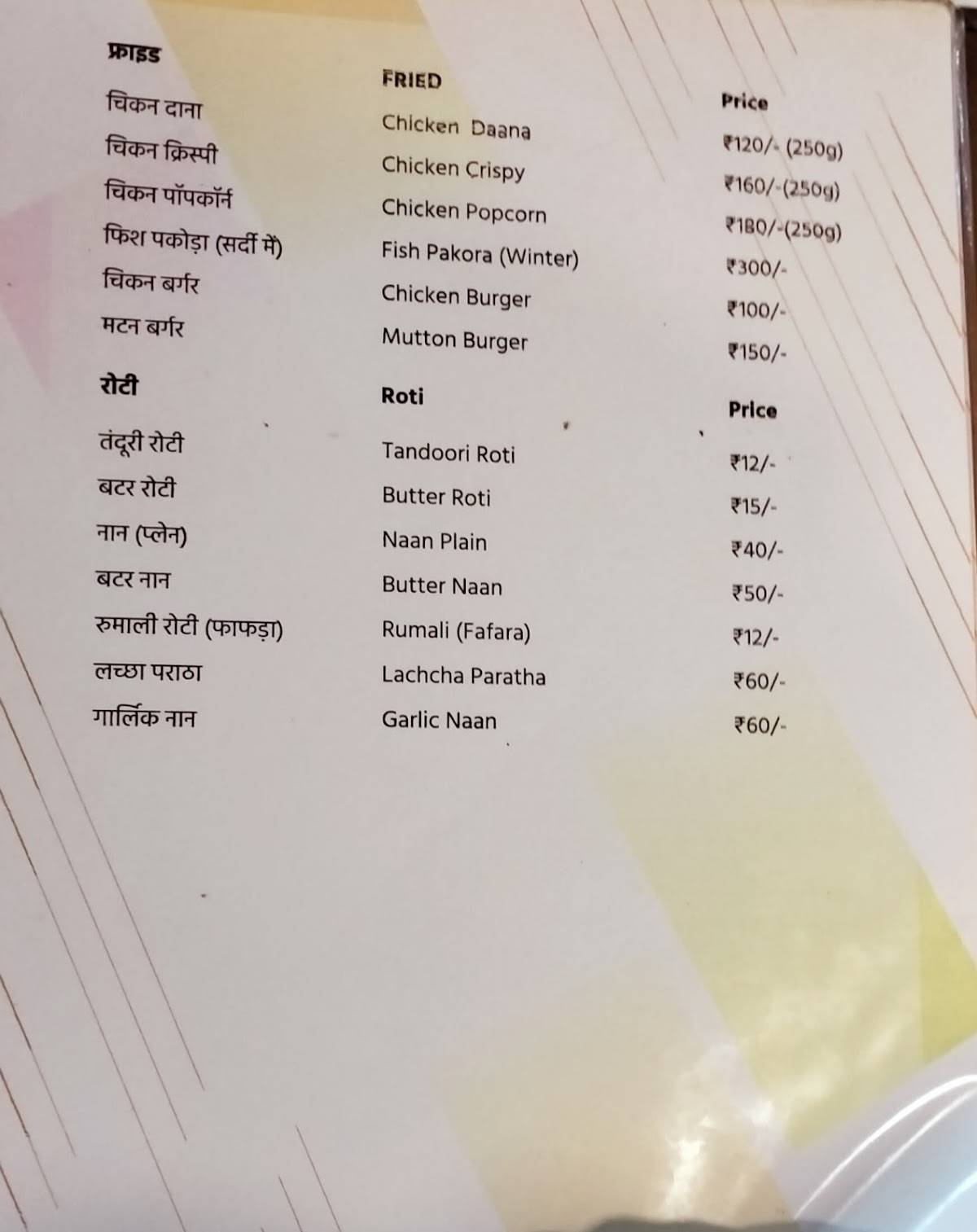 QURESHI KABAB menu