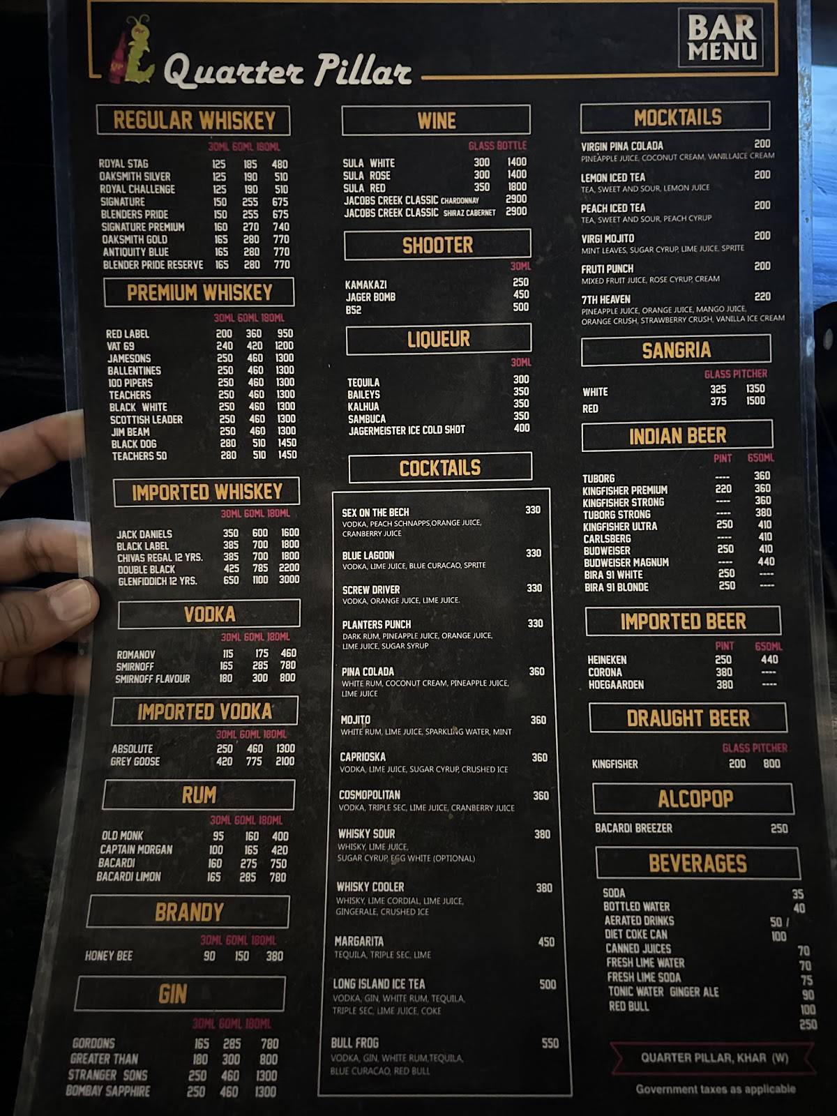 Quarter Pillar menu