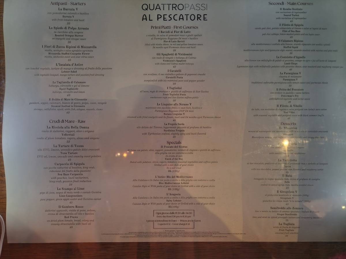 Menu di QuattroPassi al Pescatore