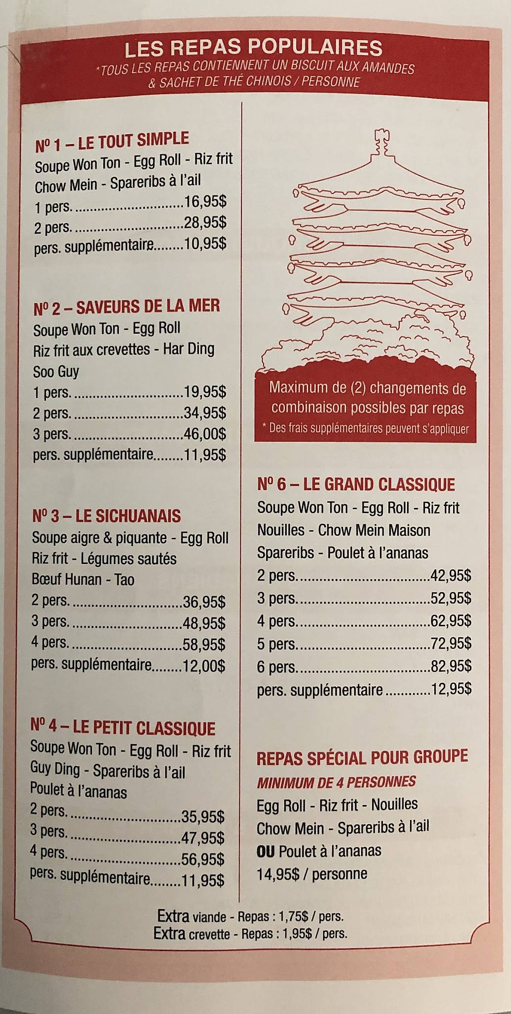 Menu au China Garden Inc. restaurant, Québec