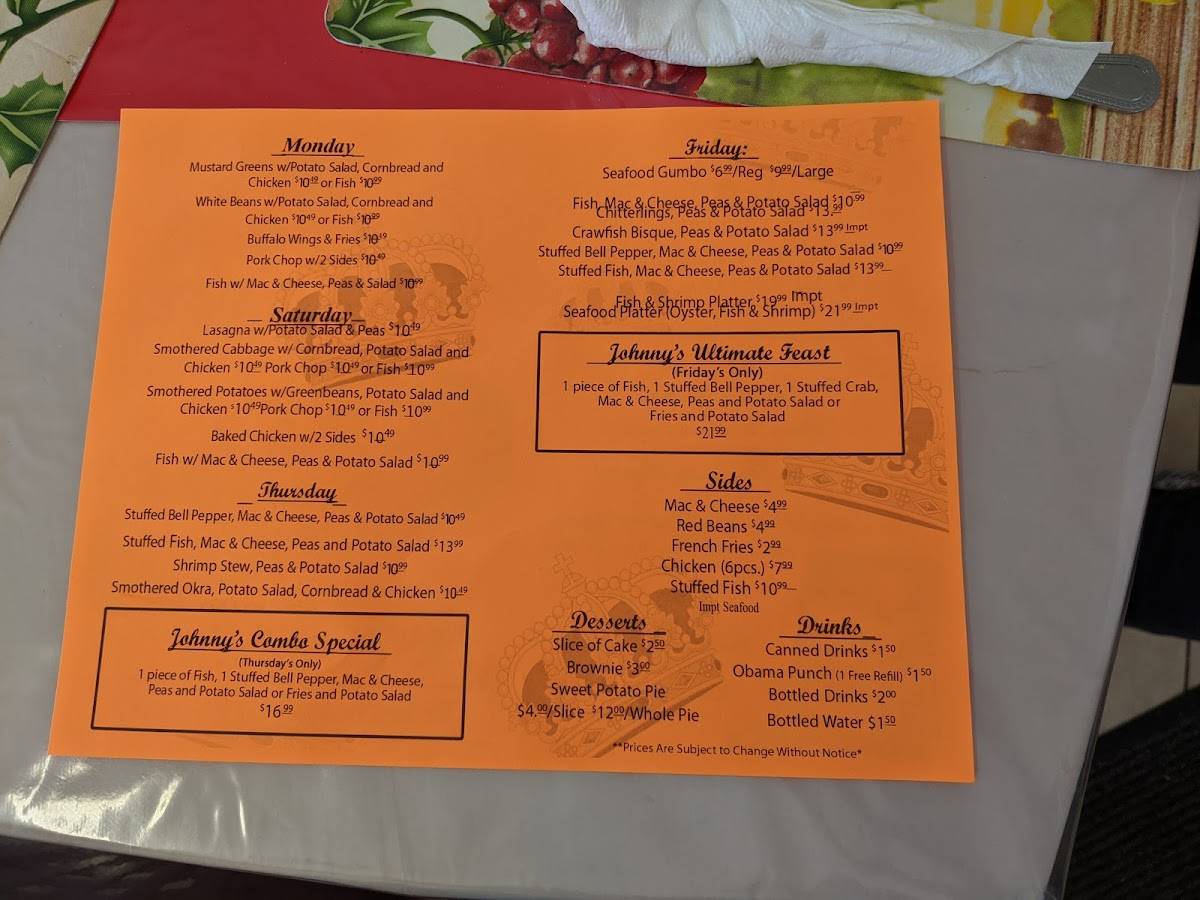 Menu at Queens Cuisine restaurant, Kenner