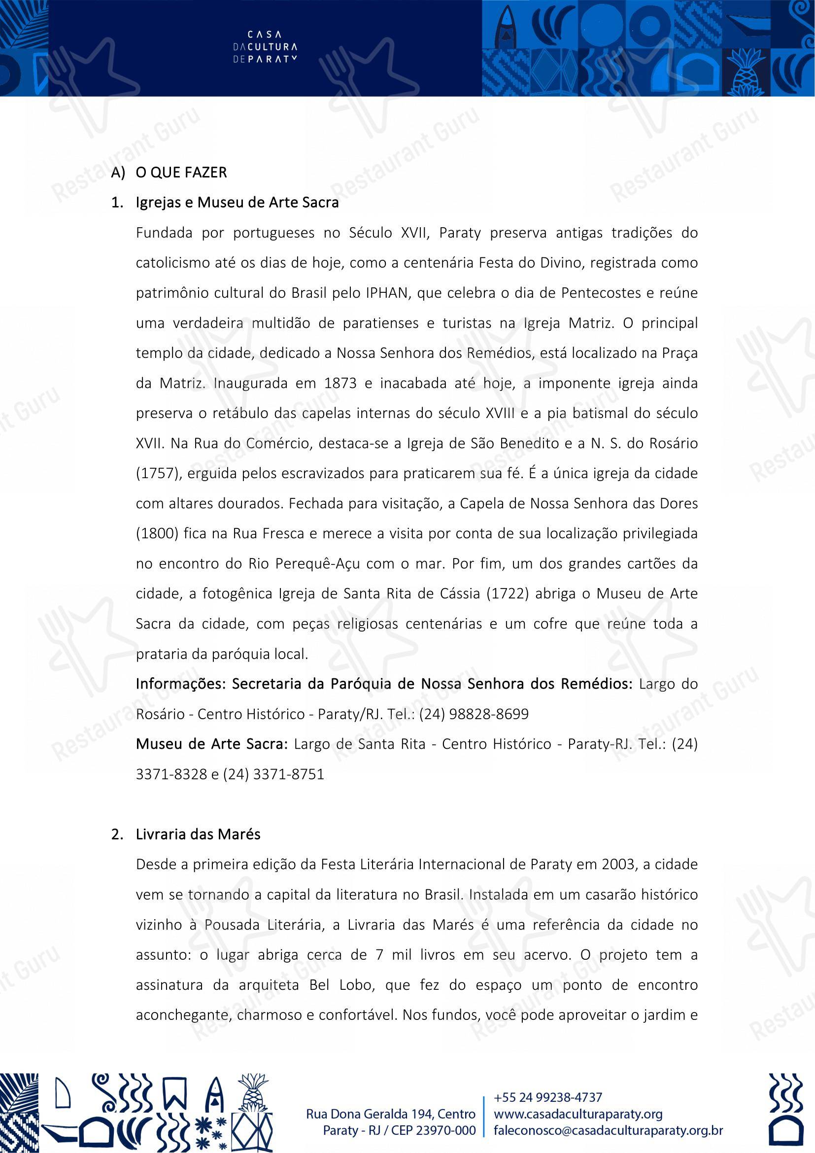 Quintal das Letras em Paraty - 菜单