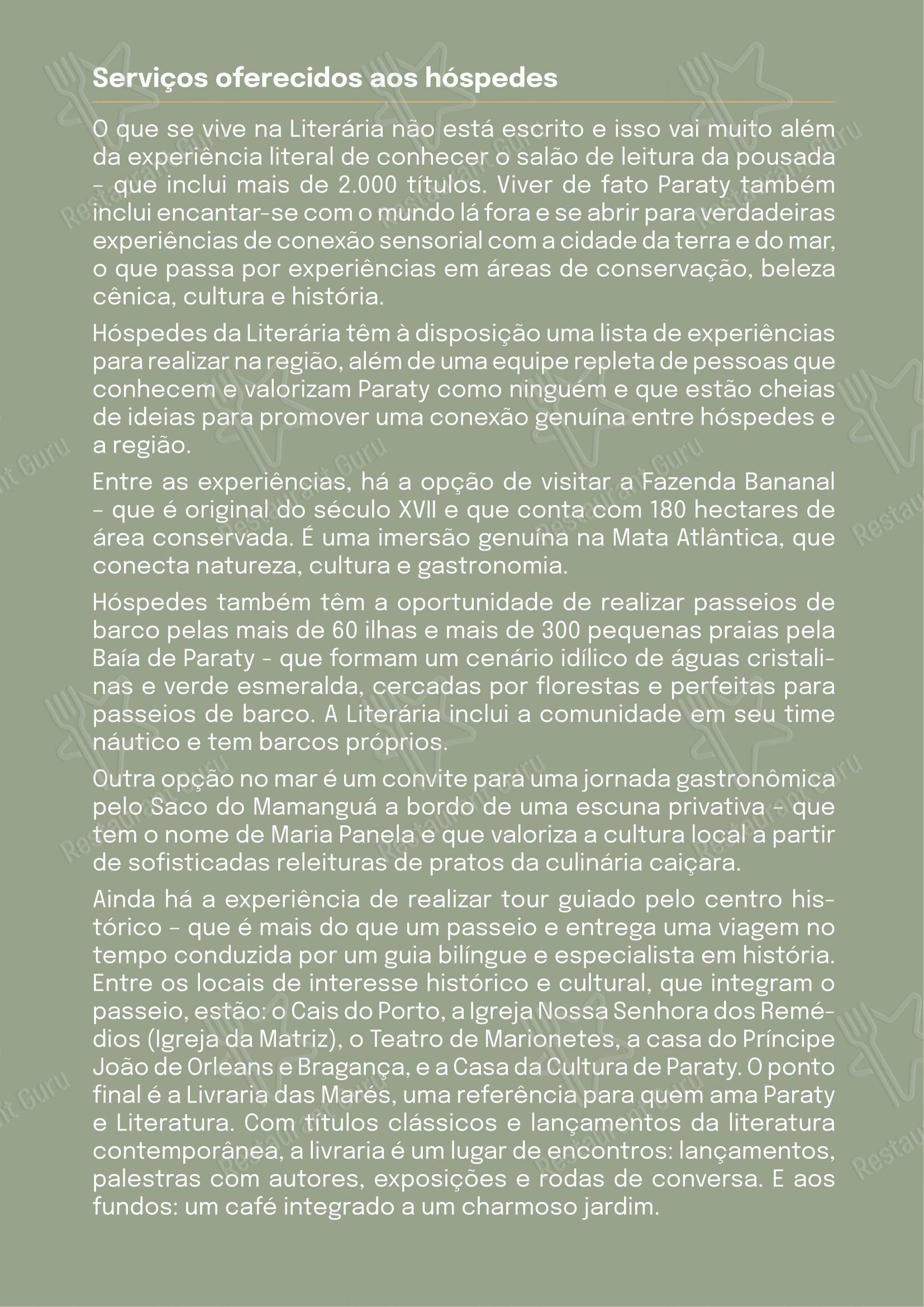 Menu bar para Quintal das Letras em Paraty