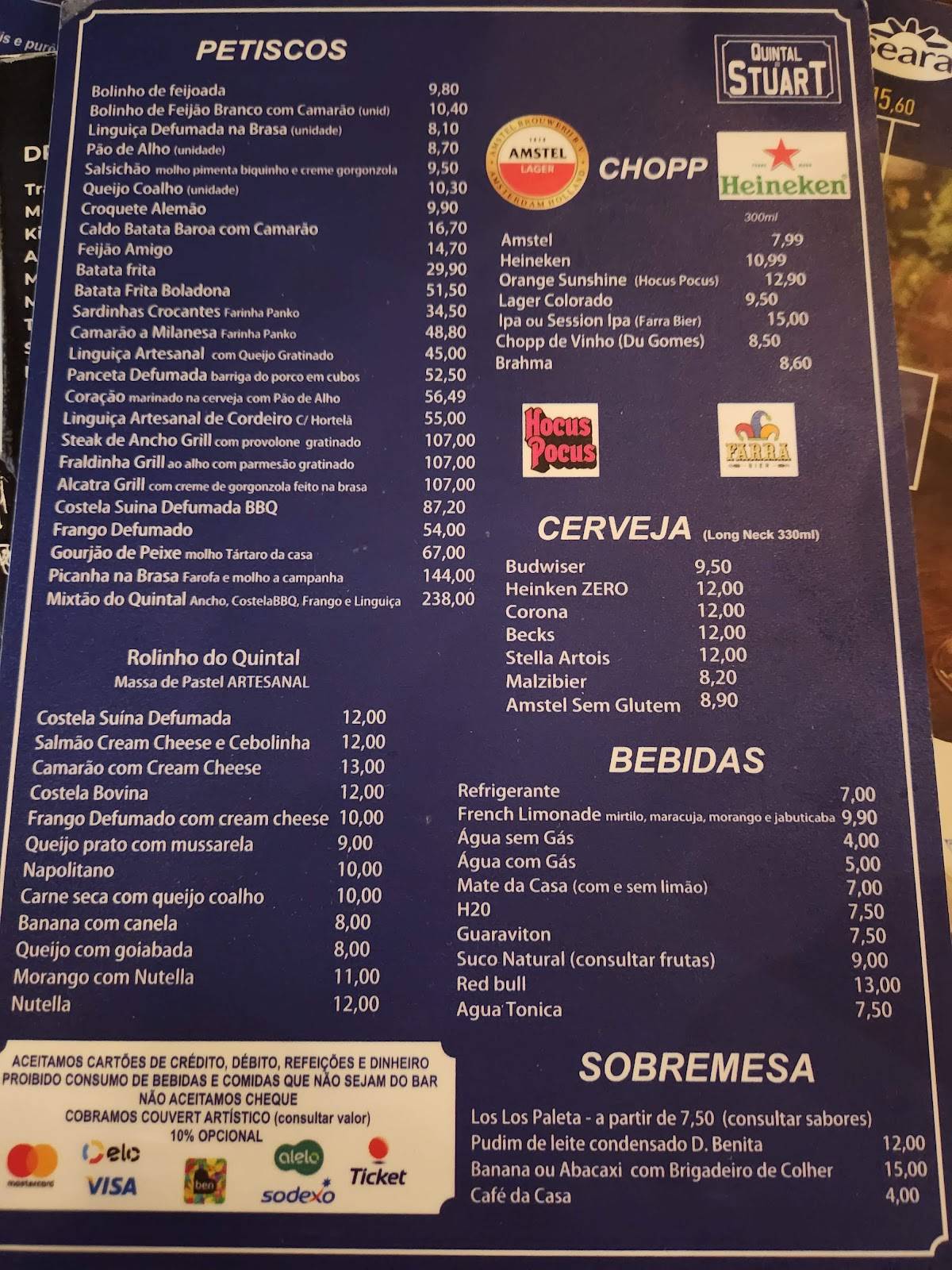 Quintal do Stuart cardápio