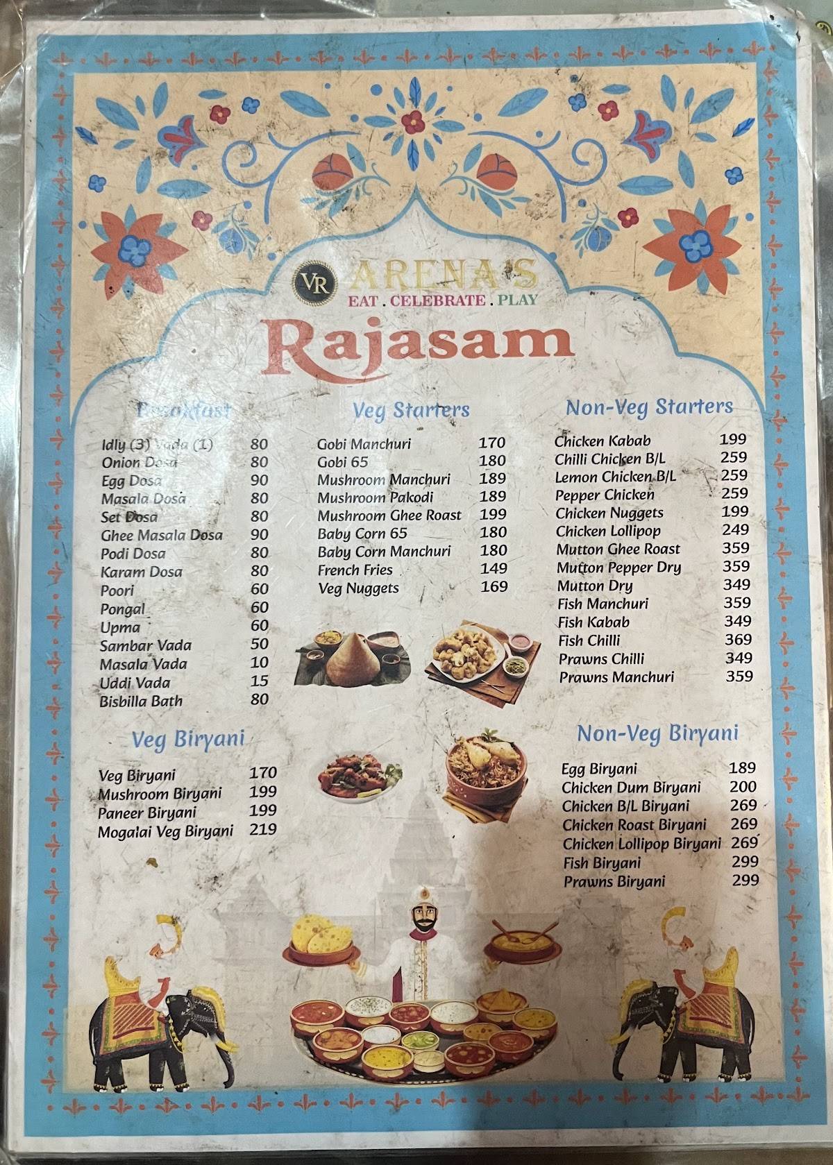 RAJASAM Multicuisine menu